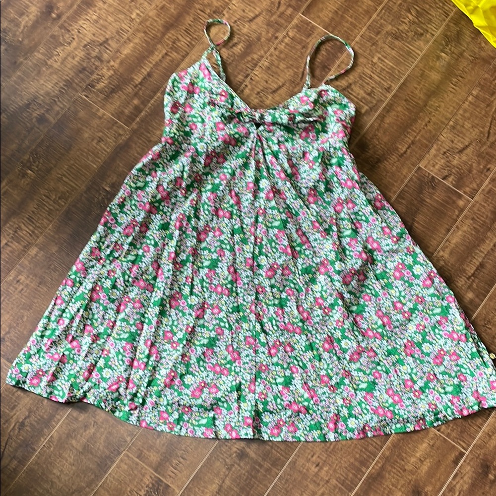 La Vie En Rose Floral Mini Dress - Green and Pink